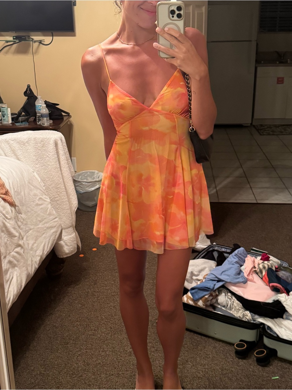 Zara Yellow-Orange Tie-Dye Spaghetti Strap Mini Dress
